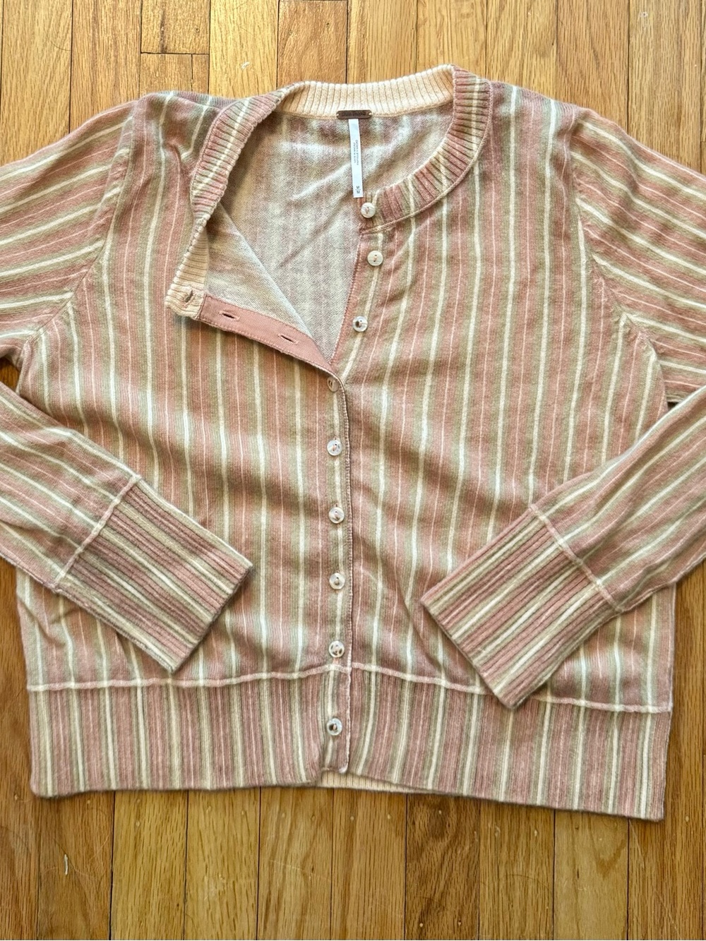 Free People Nocturnal Patterned Cashmere Cardi Peach Striped - Picture 6 of 6